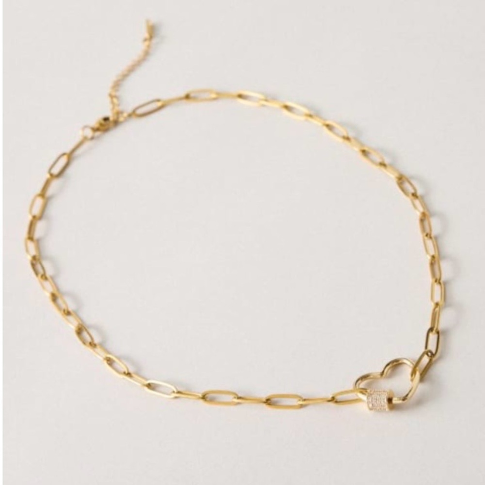 Wantable Heart Paperclip Chain Link 18k Gold Plated Necklace Jewelry New NWT